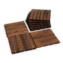 Acacia Wood Flooring Interlocking Deck Tiles for Patio Decor 9 Pcs 6 Slats VR Brown - Waterproof Indoor & Outdoor Decor - Balcony Garden Decking Tile (12.24 * 12.24 * 0.75 inches)