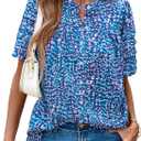 MASCOMODA Womens Tops Summer Boho Floral Short Sleeve Button Down Shirts Crewneck Loose Vacation Dressy Casual Work Blouses (M)