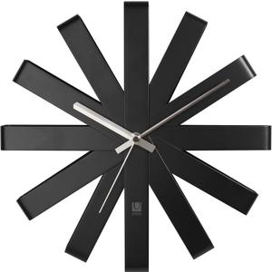 Umbra Ribbon Modern 12" Wall Clock, Silent Non Ticking Battery Operated Quartz Movement, Black