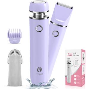 Bikini Trimmer and Shaver Kit for Women - 2-in-1 Wet/Dry Electric Body Hair Trimmer Facial Hair Removal Cordless Waterproof Bikini Shaver Razor for Face Lip Chin Pubic Underarm Legs (Purple)
