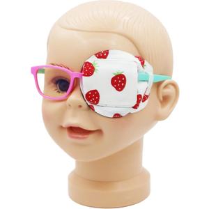 3D Cotton & Silk Eye Patch for Kids | Girls Eye Patch for Glasses | Medical Eyepatch for Children with Lazy Eye (Strawberry, Left Eye)