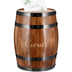 Menkxi Wedding Oak Whiskey Barrel Card Box with Slot Gift Card Box Holder Wine Barrel Card Holder Table Decorations for Reception Wedding Ceremony Money Envelopes Gift Cards (Light Brown)