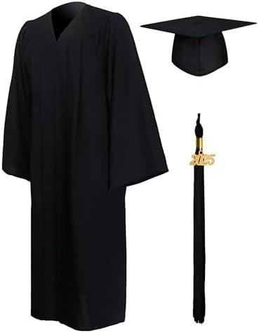 GraduationMall Matte Graduation Gown Cap Tassel Set 2025 for High School and Bachelor L