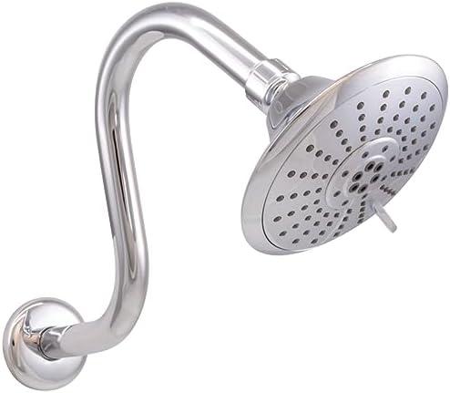 Westbrass CO563-26 5" Round Thin 5-Function Adjustable Spray Shower Head with 8" S-Shaped Wall Mount Shower Arm, Polished Chrome