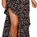 BTFBM Women 2025 Summer Fall Boho Long Skirts Dress Floral Print Elastic Waist Split Ruffle High Low Beach Maxi Skirt (Z-black, XL)