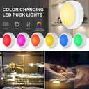 BLS LED Puck Lights with Remote Control, Wireless Under Cabinet & Closet Lighting, RGB 13 Color Changing Lights with Dimmer, Timer & AA Battery Operated, Push, Touch, Stick on for Night, White, 6 Pack