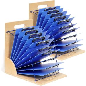 GAMENOTE 2 Pack Clipboard Holders - Wood and Metal Clipboard Stand Clipboards Organizer Rack Small White Board Organization for Classroom Storage, Office, Assembly Required (2)