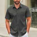 COOFANDY Mens Short Sleeve Button Down Shirts Casual Dress Shirt Untucked Shirts with Pocket (L)