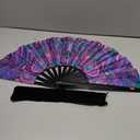 Large Folding Fan, 13 Inch Clack Rave Fan Hand Held Fan for Women Men with Premium Satin Fabric, Thick Bamboo Frame for EDM, Music Festival, Party, Dance, Decoration, Gift (Psyche Maze)