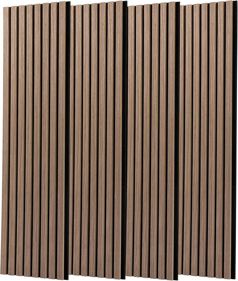 FORTUNO 4 Pcs Wood Panels for Wall and Ceiling - Decorative Fluted Slat Wall Paneling, Sound Absorbing Acoustic Panels for Studio, Living Room, 47.2"11.8", Brown