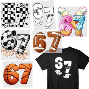6 Pcs Funny Six Seven 67 Iron on Heat Press Decals Stickers,Six Seven 67 School Teacher Themed HTV Heat Transfer Vinyl Letter Patches for T Shirt Pillow Clothes Backpack
