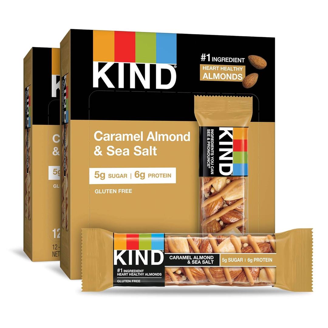 KIND Nut Bars, Caramel Almond & Sea Salt, Healthy Snacks, Gluten Free, Low Sugar, 6g Protein, 24 Count, BB 09/05/2025