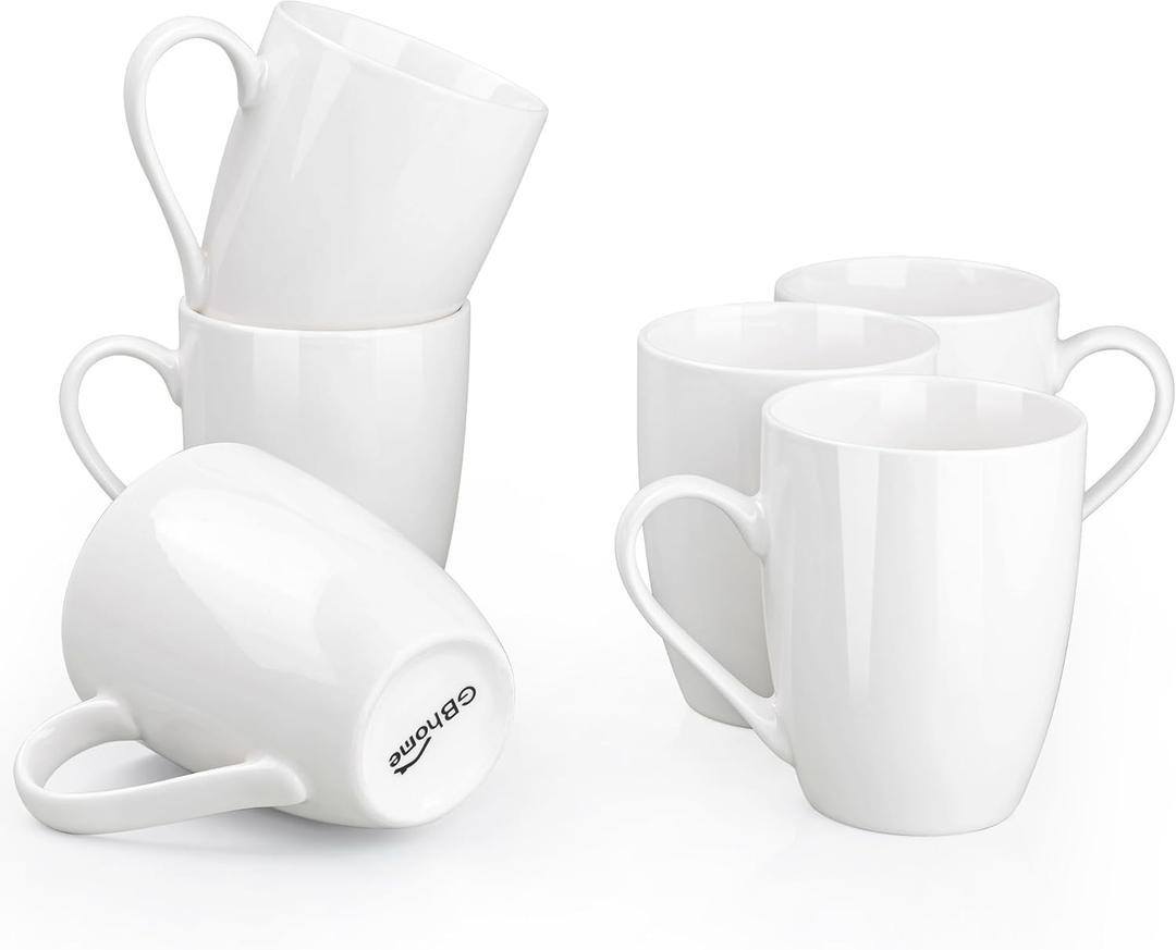 GBhome 12 oz Coffee Mugs Set of 6, Off White Mugs with Large Handle for Man, Woman, Dad, Mom, Light Weight Coffee Mugs for Latte/Cappuccino/Cocoa/Milk, Dishwasher & Microwave Safe