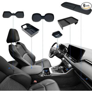 ELECFRESH 6PCS Center Console Organizer Tray for 2025 2024-2019 Toyota RAV4 Accessories, Armrest Storage Box, Driver Storage Drawer, Passenger Storage Mat Console Cup Holder Inserts for Toyota RAV4 2019-2025