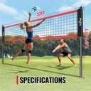32 FT Volleyball Net Set for Backyard & Beach | Includes volleyball, pump, boundary lines, guide ropes, stakes and carry bag; 8, 7.8 and 7.4 FT settings for outdoor play