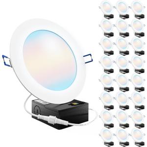 Sunco 24 Pack 6 Inch LED Recessed Light, Canless Ceiling Lights Slim with Junction Box, 850 LM, 14W (100W Equivalent), Selectable CCT 2700K/3000K/4000K/5000K/6000K, Dimmable, Wafer Thin ETL (6 Inch, 5 CCT in One (2700K, 3000K, 4000K, 5000K, 6000K))