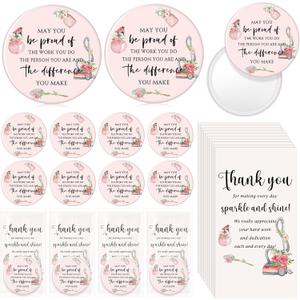 Meanplan 18 Pcs Thank You Gifts for Women Volunteer Appreciation Gift Bulk Mini Compact Mirror Thank You Card for Administrative Professional Employee Coworker Staff Favors (Vivid Style)