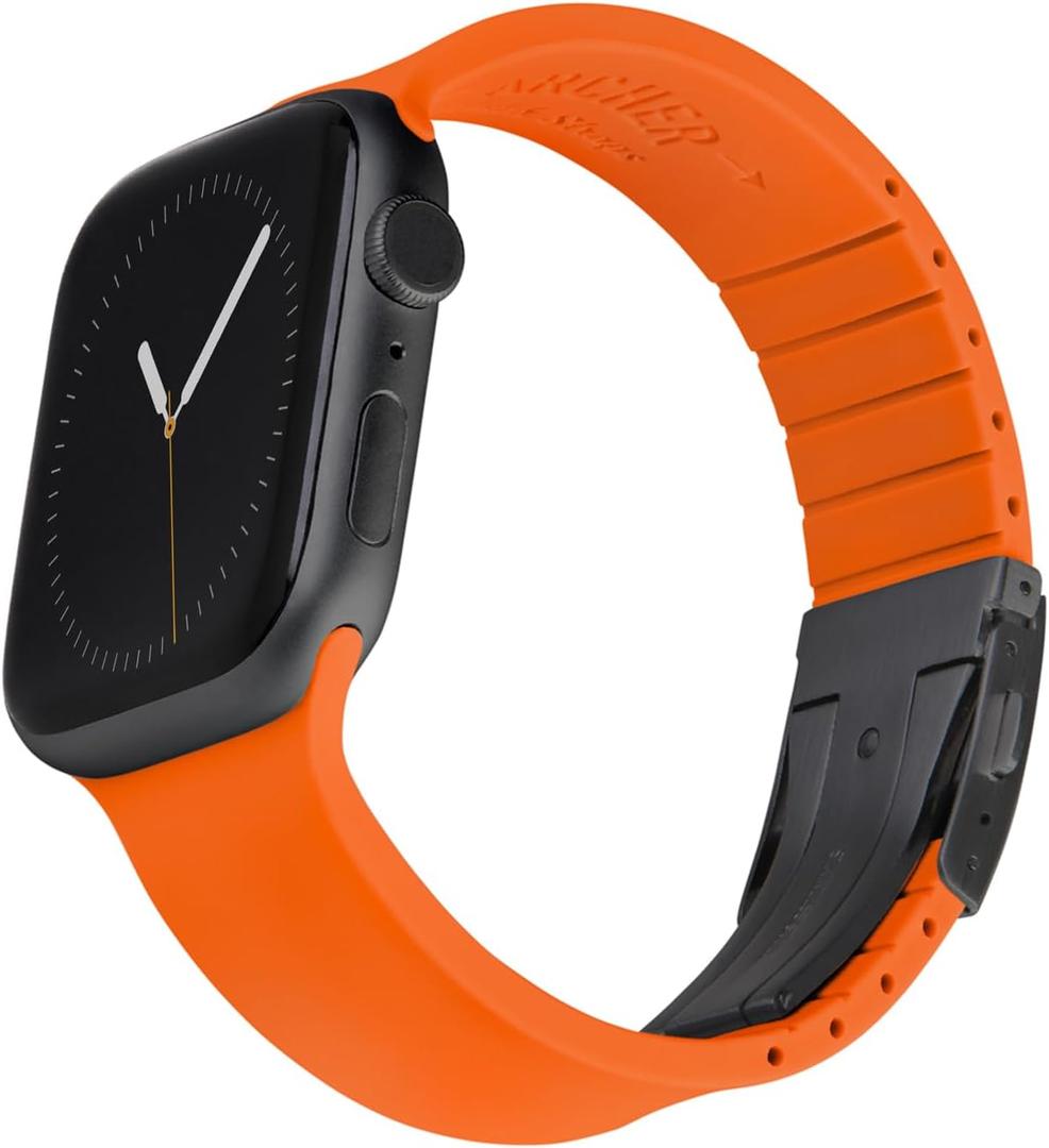 Archer Watch Straps - Custom Fit Silicone Straps for Apple Watch (40/41/42mm, Portland Orange, Gray Clasp)