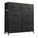 WLIVE 9 Drawer Dresser, Fabric Storage Tower for Bedroom, Hallway, Closet, Tall Chest Organizer Unit for Bedroom with Fabric Bins, Steel Frame, Wood Top, Easy Pull Handle, Black and Rustic Brown