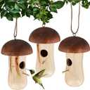 3pcs Hummingbird Houses, Wooden Mushroom Hummingbird Houses for Outside Nesting Hanging Bird Houses with Hemp Ropes for Home Garden Window Outdoor Yard Decorations