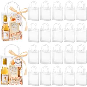 Mauproy 24 Pack Clear Plastic Gift Bags with Handles, Party Favor Bags with Ribbons and Tags, Reusable Goodie Tote Bags for Mother's Day Wedding Baby Shower (5.9 x 7.9 x 2.8")