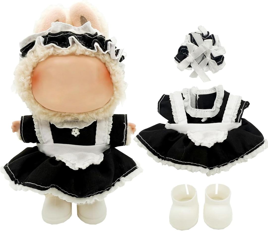 2 x Clothes for Labubu - 3PC Set with Shoes for 6.7 Inches Doll, Premium Outfit with Accessories, Stylish Clothes for Labubu (NO Doll)(Black Maid)