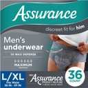 Assurance Men's Incontinence Underwear, L/XL, Maximum Absorbency (36 Count) 3X Max Defense, Grey