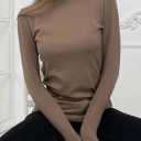 Women Long Sleeve Shirts Rib Knit Slim Fit Tops Basic Tee 2025 Fall Outfits Casual T-Shirt Underscrubs Layer Clothes L