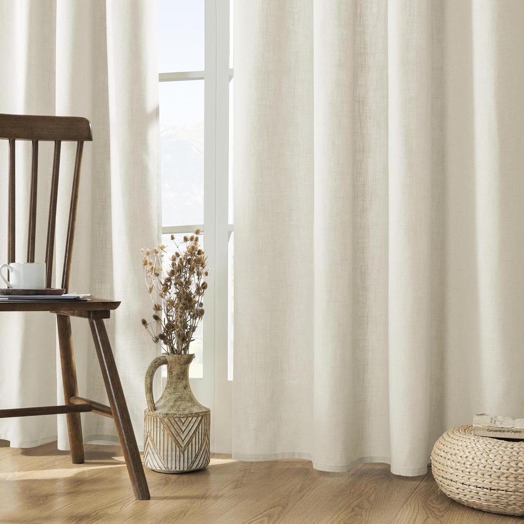Joydeco Linen Curtains 96 inch Length 2 Panel Set,Light Filtering Curtain for Living Room Bedroom Curtains 52 inch Wide Drapes with Rod Pocket Back Tab Farmhouse Curtain (96" Lx52 W, Ivory on Linen) (52"W x 96"L (Pack of 2))
