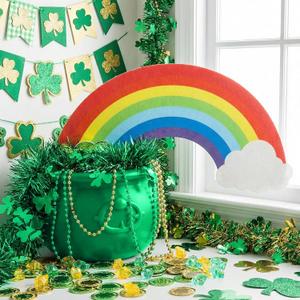Civaner 207pcs St. Patrick's Day Decorations Set Plastic Cauldron Kettle Rainbow Kit with Green Gold Lucky Coin & Acrylic diamonds & Shamrock leaf & necklace for Irish St Patrick Party Outdoor (Green)