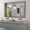 Amorho 60X40 Inch Bathroom Mirror for Wall, Walnut Wood Grain Metal Framed Mirror, HD Reflection, Hang Horizontally/Vertically, Suitable for Bedroom, Farmhouse, Bathroom, Porch