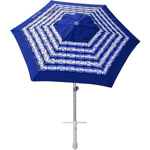 AMMSUN 8ft Large Beach Umbrellas for Sand Heavy Huty Wind Portable Commercial Grade Patio Beach Umbrella with Sand Anchor Adjustable Height Air Vent UPF 50+ Telescoping Pole without tilt Blue White