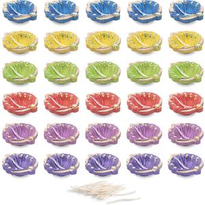 30 Pcs Elegant Hand Painted Diwali Clay Diya with Cotton Wicks Deepavali Tea Light Holder Oil Lamp Indian Festive Home Decoration Traditional Temple Pooja Laxmi Puja Diyas Christmas Gift