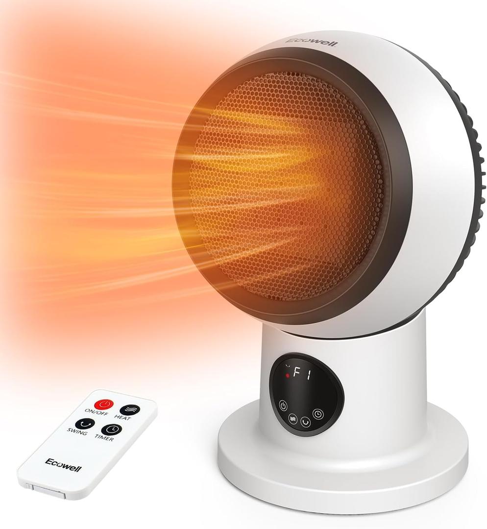 ECOWELL Space Heater, 1500W 2S Fast Heating Electric Ceramic Heater with Remote Control, Overheating and Tip-Over Protection, Portable Desk Heater Fan, EHT150