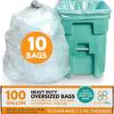 PlasticMill Heavy Duty Trash Bags - Clear Garbage Bags - Plastic Trash Bags for Large Rolling Trash Bins - Tall Trash Bags - 100-Gallon Large Kitchen Trash Bags, 1.3 Mil, 67"x79" (10-Count)