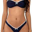 Alyweatry Women Y2k Bikinis Sets Coquette Aesthetic Bows Halter Tie Up Bikini Top High Cut Elastic Waist Bikini Bottom (Medium, Lace Trim Navy Blue)