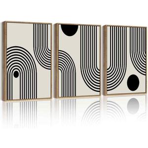 Drsoum Black Abstract Wall Art Framed Minimalist Bohemian Wall Decor Geometric Lines Artwork Hallway Bedroom Prints Ready to Hang 11x14in Natural Framed