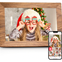 Frameo 10.1" Digital Picture Frame with 32GB Memory WiFi Electronic Photo Frame Wood 1280 x 800 IPS Touch Screen Auto-Rotate Slideshow Wall Mountable Share Photos/Video Remotely Anywhere