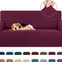 KEKUOU Stretch Loveseat Sofa Cover Slipcover,Couch Covers for 2 Cushion Couch Sofa (55"-78") Furniture Protector Sofa with Elastic Bottom for Kids,Dog. Jacquard Small Checked (Medium,Wine)