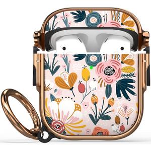 Maxjoy for AirPods Case with Lock, Flower AirPod Case Lock Hard Protective Cute AirPods 2 Cover for Women Men with Keychain for AirPod 2nd 1st Generation Cover 2&1, Floral (Pink + Red)