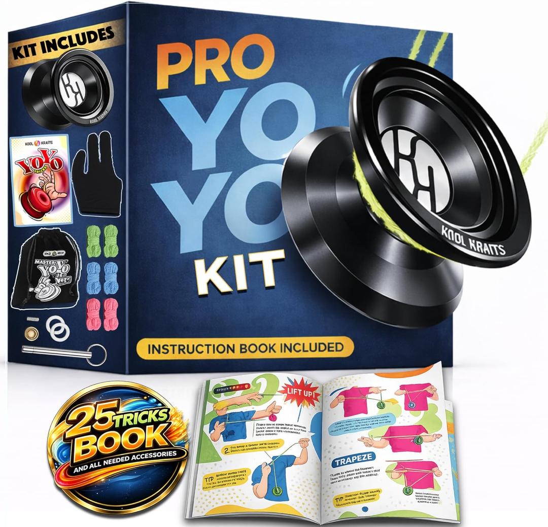 Professional Responsive Yoyo Kit, Premium Alloy Yo-Yo for Kids and Beginners with Easy-to-Follow Top 25 Tricks Book, Yoyo Glove, Storage Sack, 10 Colored Strings, and Bearing Tool, Great Gift for Boy.