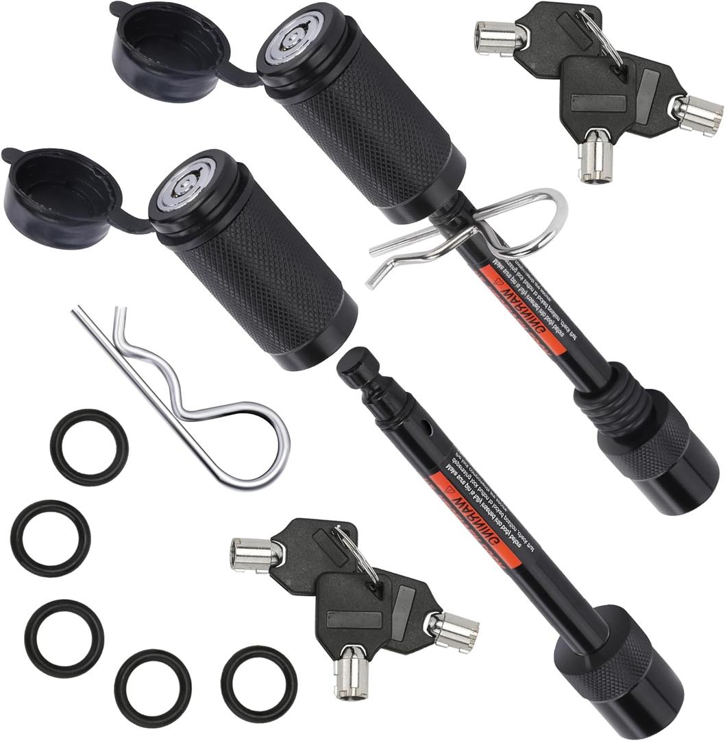 AC-DK 2 Pack Trailer Hitch Locks, 1/2" Dia 3-1/2" Long Pin, Fits Class I,II Receiver, 6 Keys,10 O-Rings,2 Safety Clips,Anti-Theft,WaterproofKeyed Alike Hitch Pin Lock for Tow Truck,Bike, Car, Boat