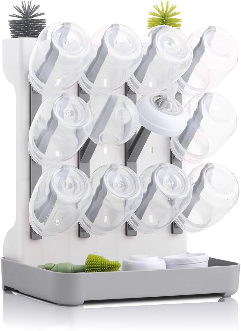 Hranio Baby Bottle Drying Rack Baby Bottle Organizer Drying Rack Space Saving Foldable Dish Can Dry Up to 12 Bottles Large Vertical for Infant Accessories & Pump Parts (Gray)