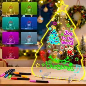 LED Drawing Board for Kids, Christmas Decorations Indoor Acrylic Light up Dry Erase Board LED Note Board 7 Colors, Lighted LED Message Glow Doodle Board Xmas Decor Gift Tree Home Holiday Kids Toy Gift