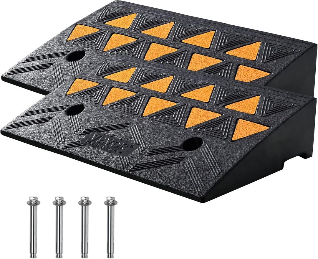 VEVOR Rubber Curb Ramp 2 Pack, 4.3" Rise Height Heavy-Duty 33069 lbs/15 T Capacity Threshold Ramps, Driveway Ramps with Stable Grid Structure for Cars, Wheelchairs, Bikes, Motorcycles