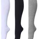Leotruny 3 Pairs Women's Cotton Opaque Knee High Socks (C06-3 Pairs White Black Gray)