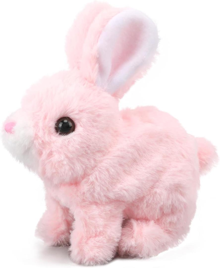 Hopping Walking Bunby Realistic Bunny Toy Rabbit Toy with Sounds, Wiggling Ears, Twitching Mouth and Nose, Educational Interactive Bunny Bunbi for Baby (Pink)