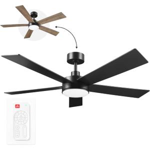 Globe Electric Veloria 52 in. Ceiling Fan with LED Light, Remote Control, WhisperQuiet DC Motor, 6 Speeds, Matte Black, Reversible Blades