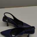 GENSHUO Women's Slingback Kitten Heel Pointed Closed Toe Stiletto Pumps Slip on Elastic Strap Wedding Party Dress Sandals Shoes (6, Solid Navy Blue)