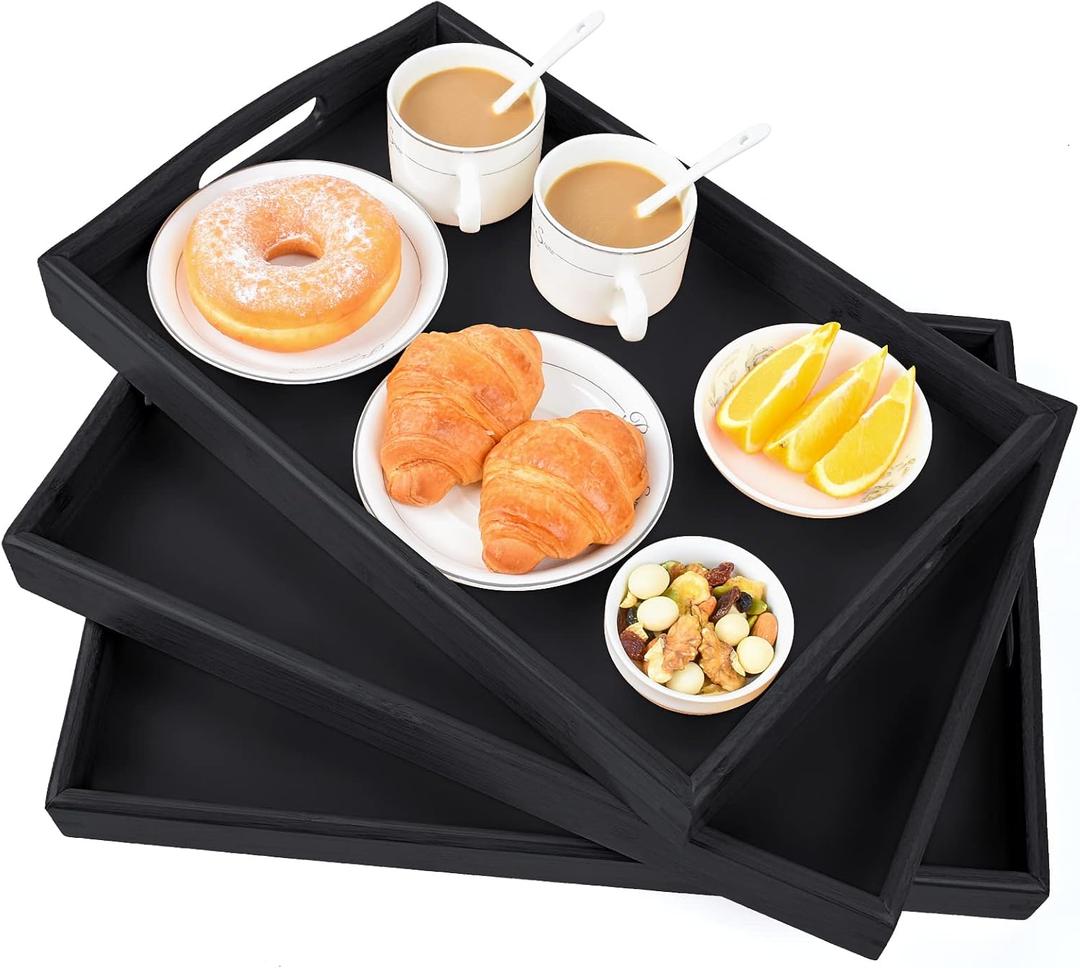 3 Pack Bamboo Serving Trays with Handles, Wooden Food Trays (Black
Bamboo Food Trays, Perfect For Breakfast In Bed, Sofa Dining, Serving Drinks, Snacks, And Everyday Organization